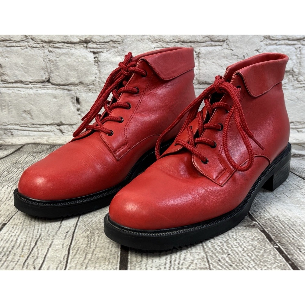 Jennifer Moore Stevie Red Leather Lace-Up Boots Women's Size‎ 7M
